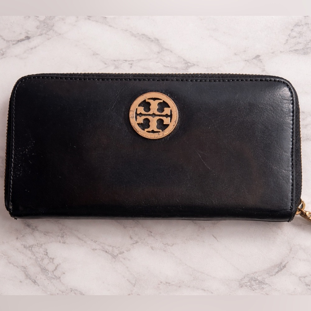 Tory Burch Black Wallet with Gold Zipper